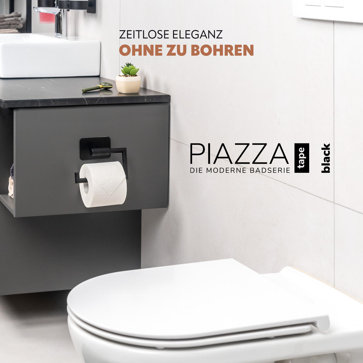 TOILETTENPAPIERHALTER PIAZZA mit Kleber - Schwarz, Metall (15.5/11/5.5cm) - bremermann