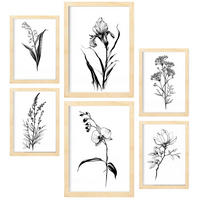 POSTER Set Mit 6 Zarte Blume Größe A3 & A4 Rahmen aus hellem Holz - Beige, Papier (29.7/1cm) - Nacnic