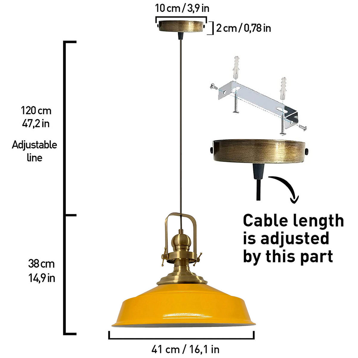 PENDELLEUCHTE Asletl 41/38 cm - Gelb, Metall (41/38cm) - Bamyum