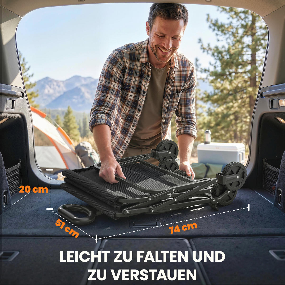 GARTENWAGEN DE-10533 faltbar, 90 L mit Getränkehaltern Schwarz - Schwarz, Metall (50/99/85cm) - ComfortXL