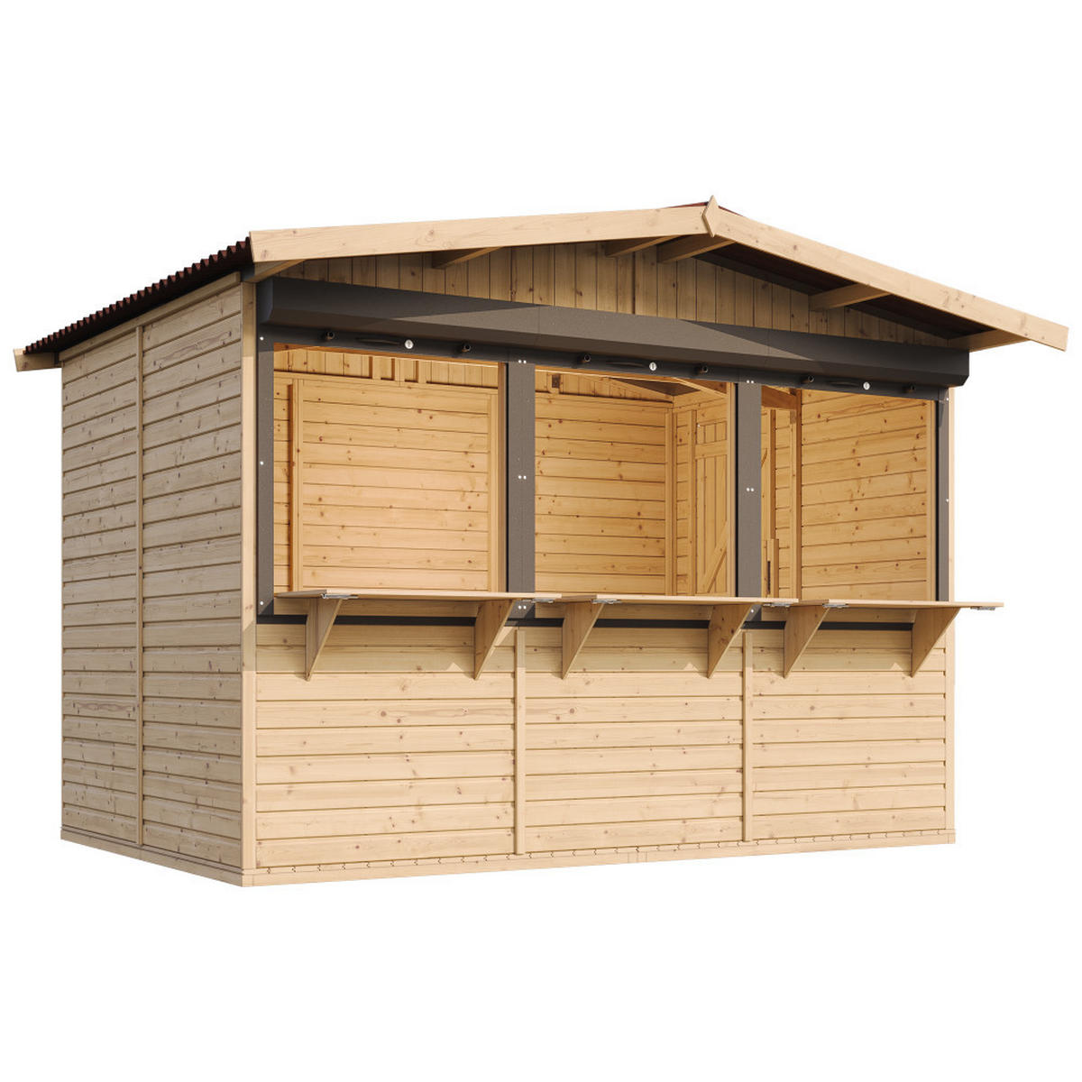 MARKTBUDE Holz M150AZ Gartenhaus- 263 x 336 cm / 6 m² - Beige, Holz (336/232/263cm) - Timbela