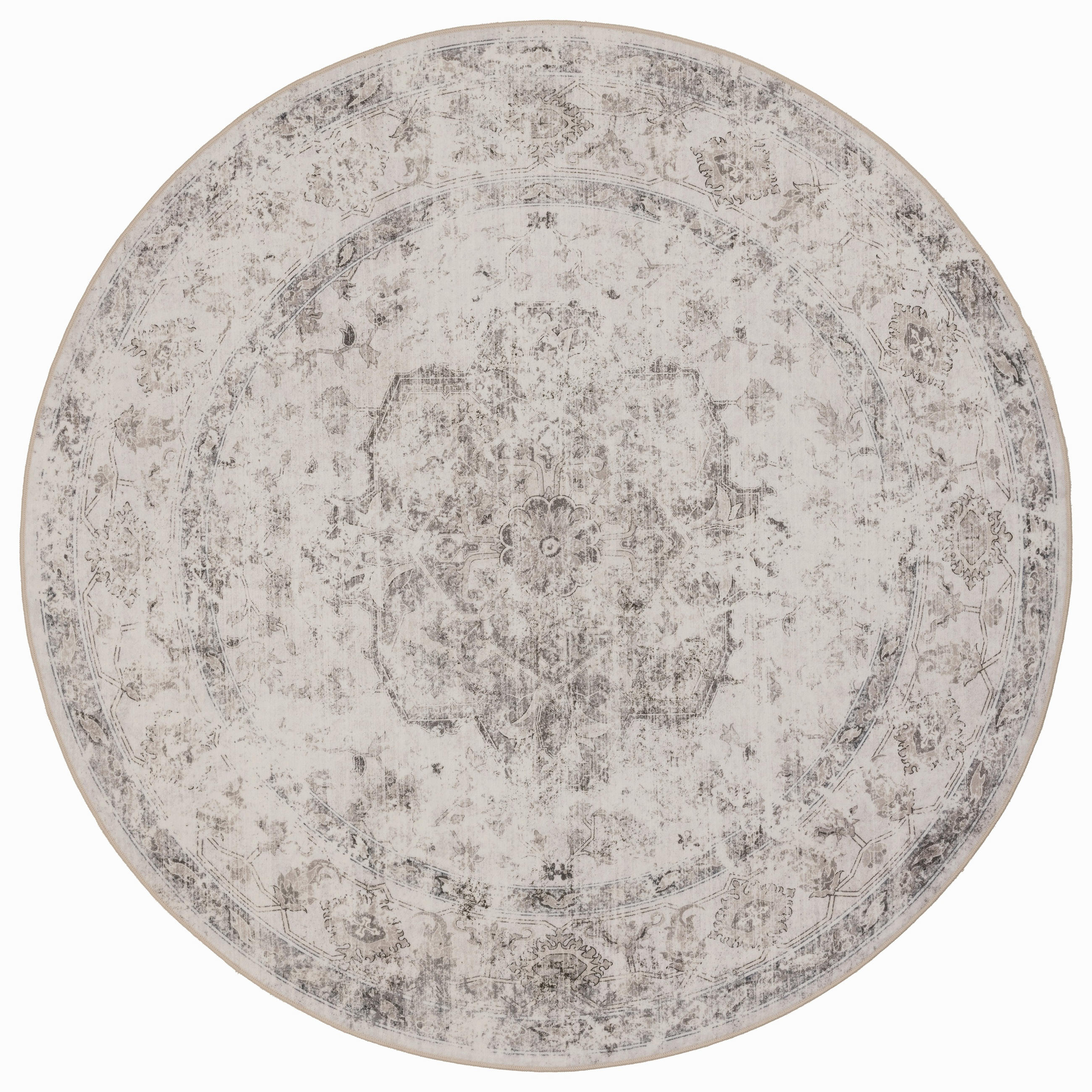 TEPPICH Kurzflor, waschbar, mit floralen Ornamenten, VERNANTE in Beige-Grau, Ø 120 cm - Beige, Textil (120/120cm) - KADIMA DESIGN