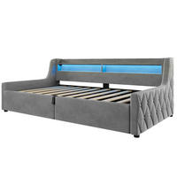 POLSTERBETT 90/200 cm in Grau Samt mit Stauraum, LED - Grau, Holzwerkstoff/Textil (90/200cm) - WISHDOR