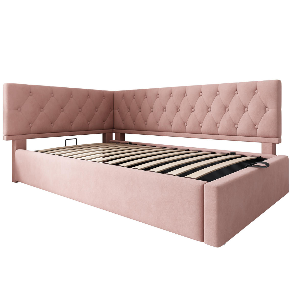 KINDERBETT Polsterbett 90/190 cm aus Samt mit hydraulischem Stauraum Rosa - Rosa, Textil (90/190cm) - Modenvie