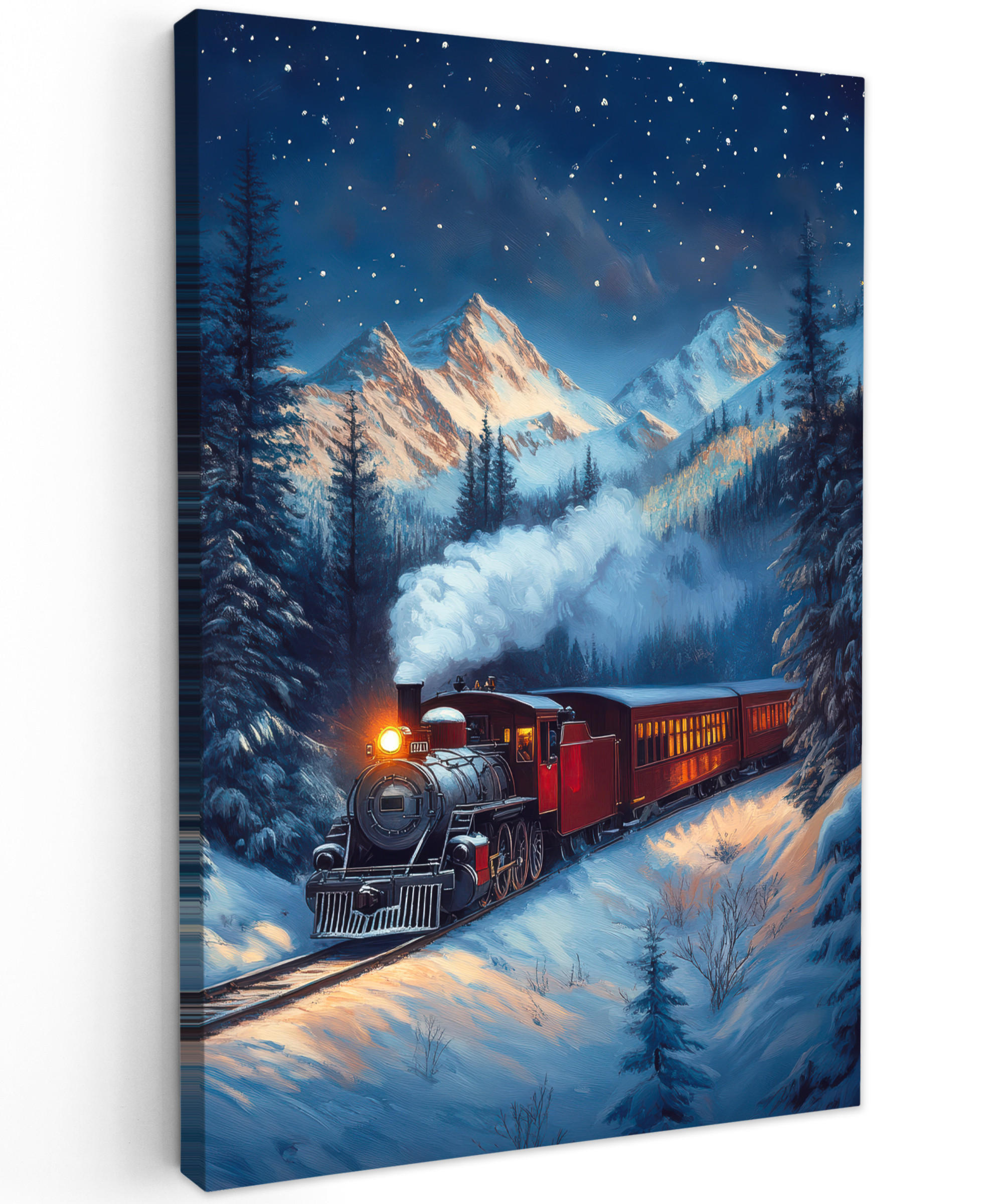 LEINWANDBILD Zug - Weihnachten - Schnee - Weihnachtszug 40x60 cm - Anthrazit, Textil (40/60cm) - MuchoWow