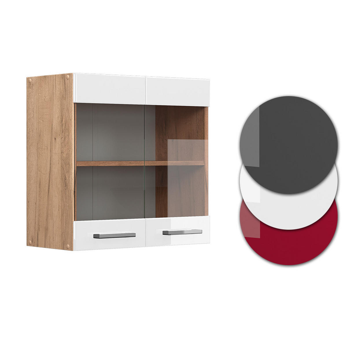 KÜCHENGLASSCHRANK R-Line Weiß Hochglanz 60 cm - Honigeiche/Weiß Hochglanz, Holzwerkstoff (60/60/31cm) - Vicco