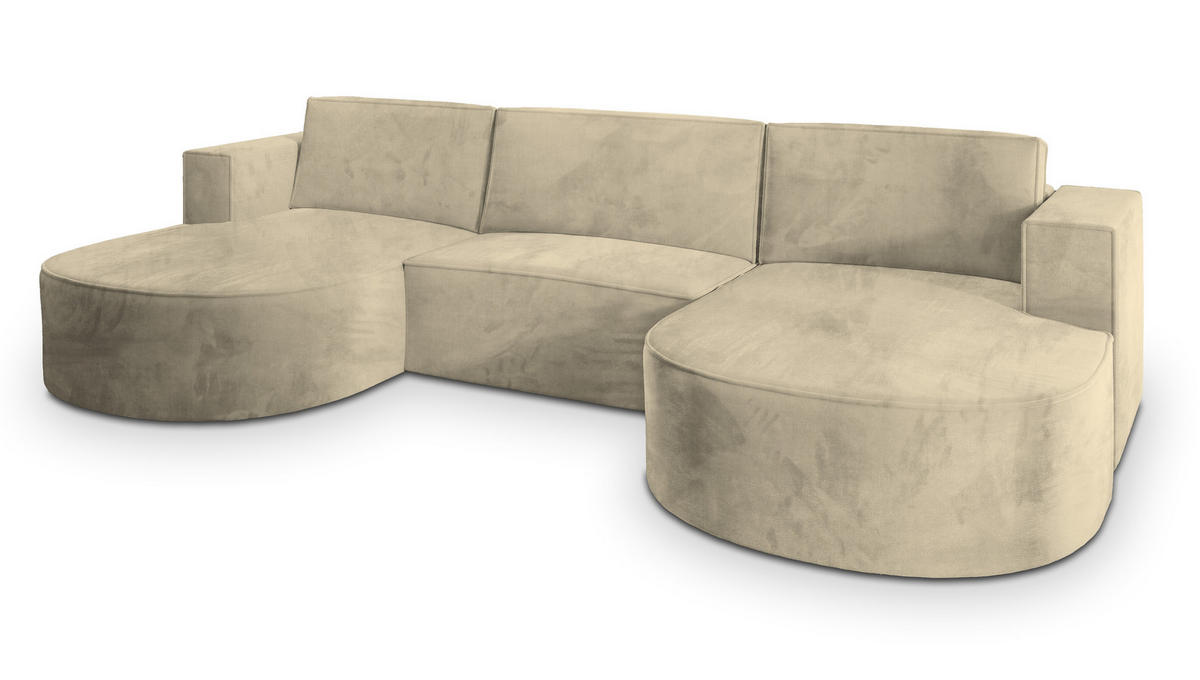 ROHOVÁ SEDAČKA VEZZO krémová - šedá/krémová, dřevo/textil (347/174cm) - MASSENO