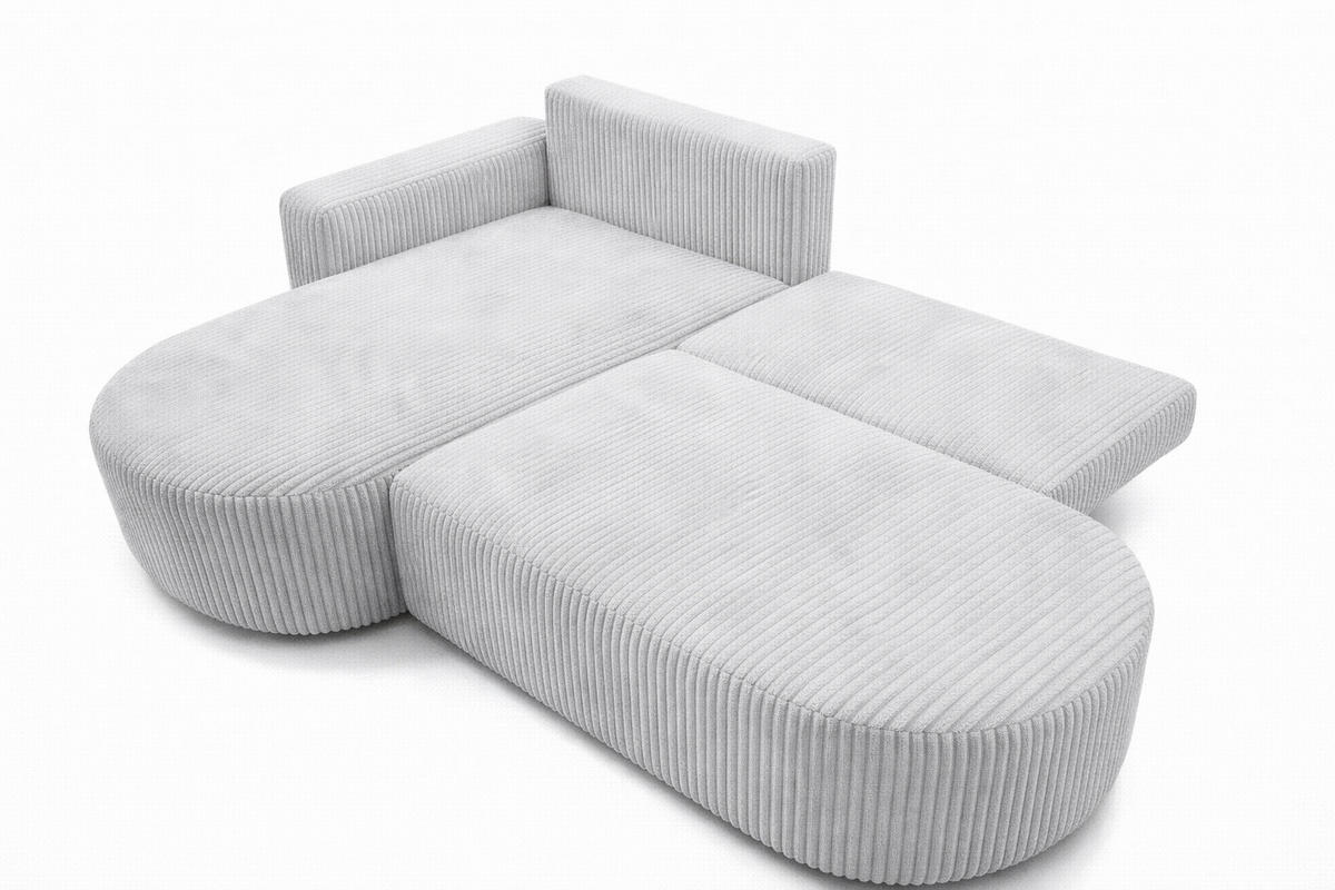 ECKSOFA Mit Schlaffunktion Und Bettkasten, Cordstoff Tilia, Grau, Links, ROUND ONE OPEN XL - Grau, Holz (262/175cm) - Kaiser Möbel