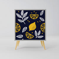 SIDEBOARD CITRUS BLACK AND WHITE, Grau, 57,5x42x75,5 cm, Goldfarbene Metallfüße - Goldfarben/Multicolor, Holzwerkstoff/Metall (57.5/75.5/42cm) - SpaceRebels