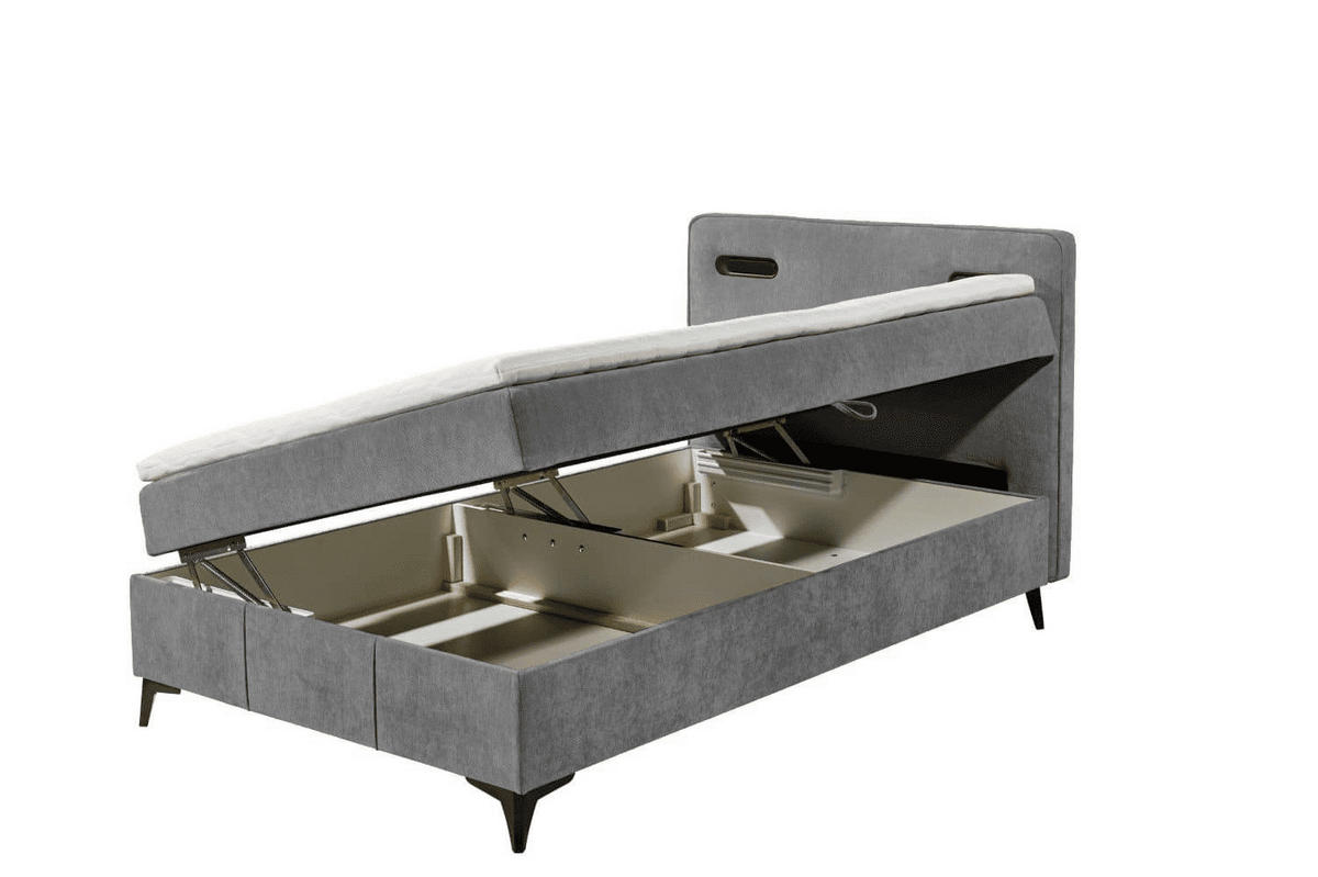 BOXBETT 120x200 inkl. Topper, Bettkasten und LED-Beleuchtung - Schwarz/Grau, Holz/Holzwerkstoff (120/200cm) - ed exciting design