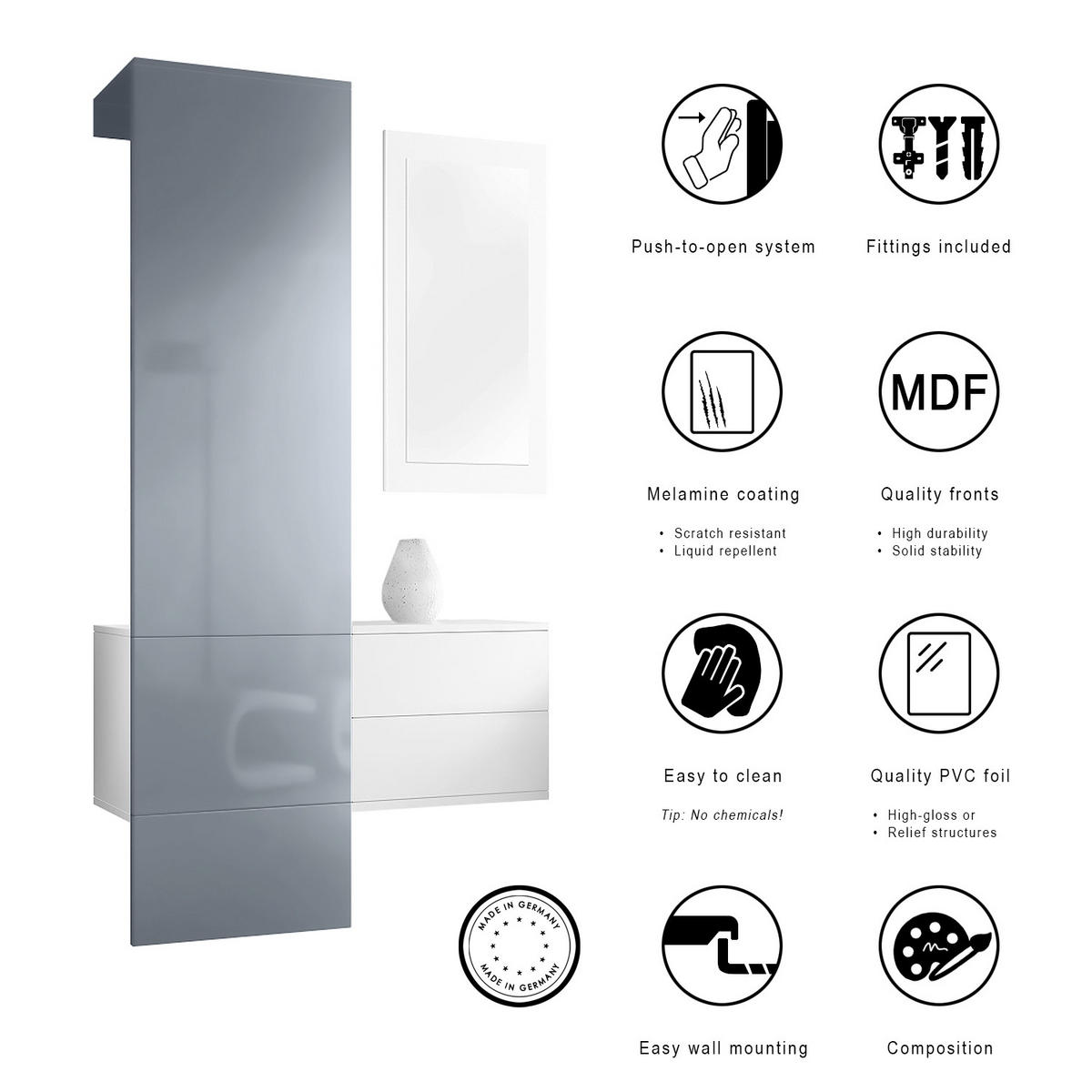 GARDEROBE Carlton Paneel in Beton Oxid Optik - Hellgrau, Holzwerkstoff (105/193/35cm) - Vladon