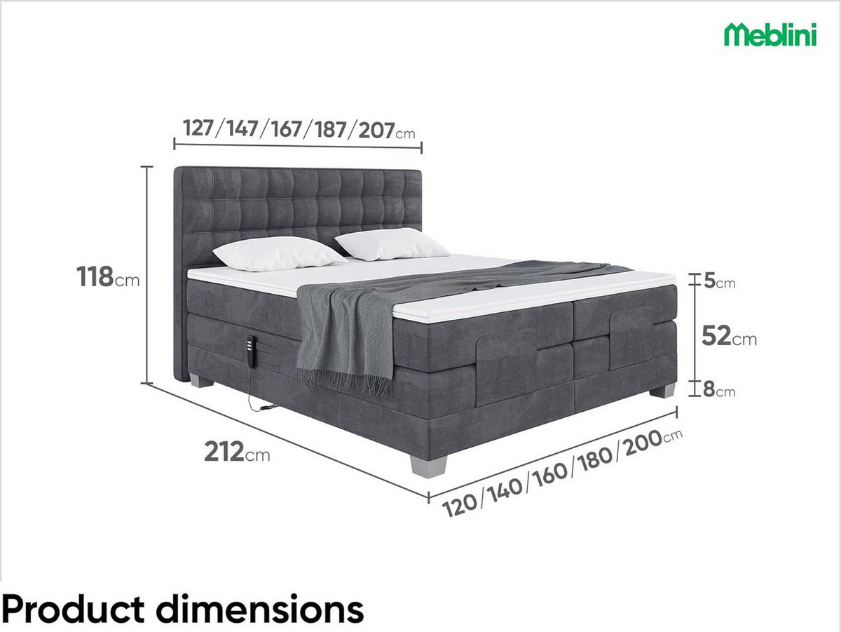 BOXSPRINGBETT Edison - Dunkelgrau/Silberfarben, Textil (200/200cm) - Meblini