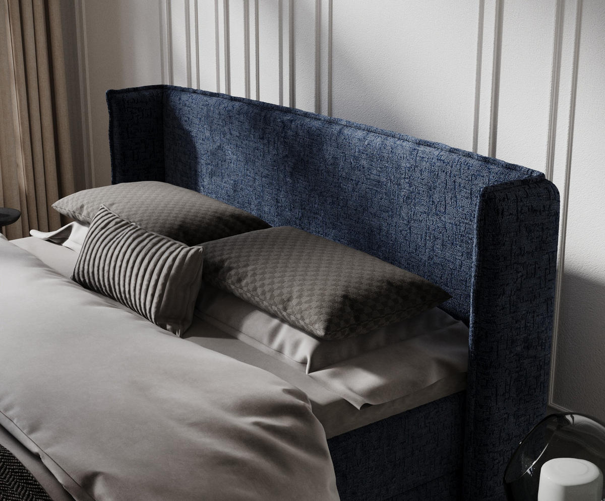BOXBETT Passion Marineblau 140/200 cm mit Matratze und Topper - Schwarz/Dunkelblau, Holz/Holzwerkstoff (140/200cm) - Maison de Reve