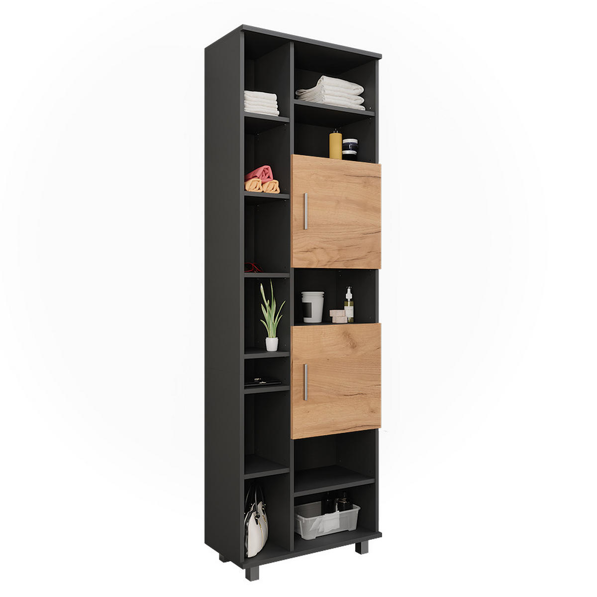 HOCHSCHRANK Ilias Anthrazit/Goldkraft Eiche 60.2 x 190 cm - Honigeiche/Anthrazit, Holzwerkstoff (60.2/190/30cm) - Vicco
