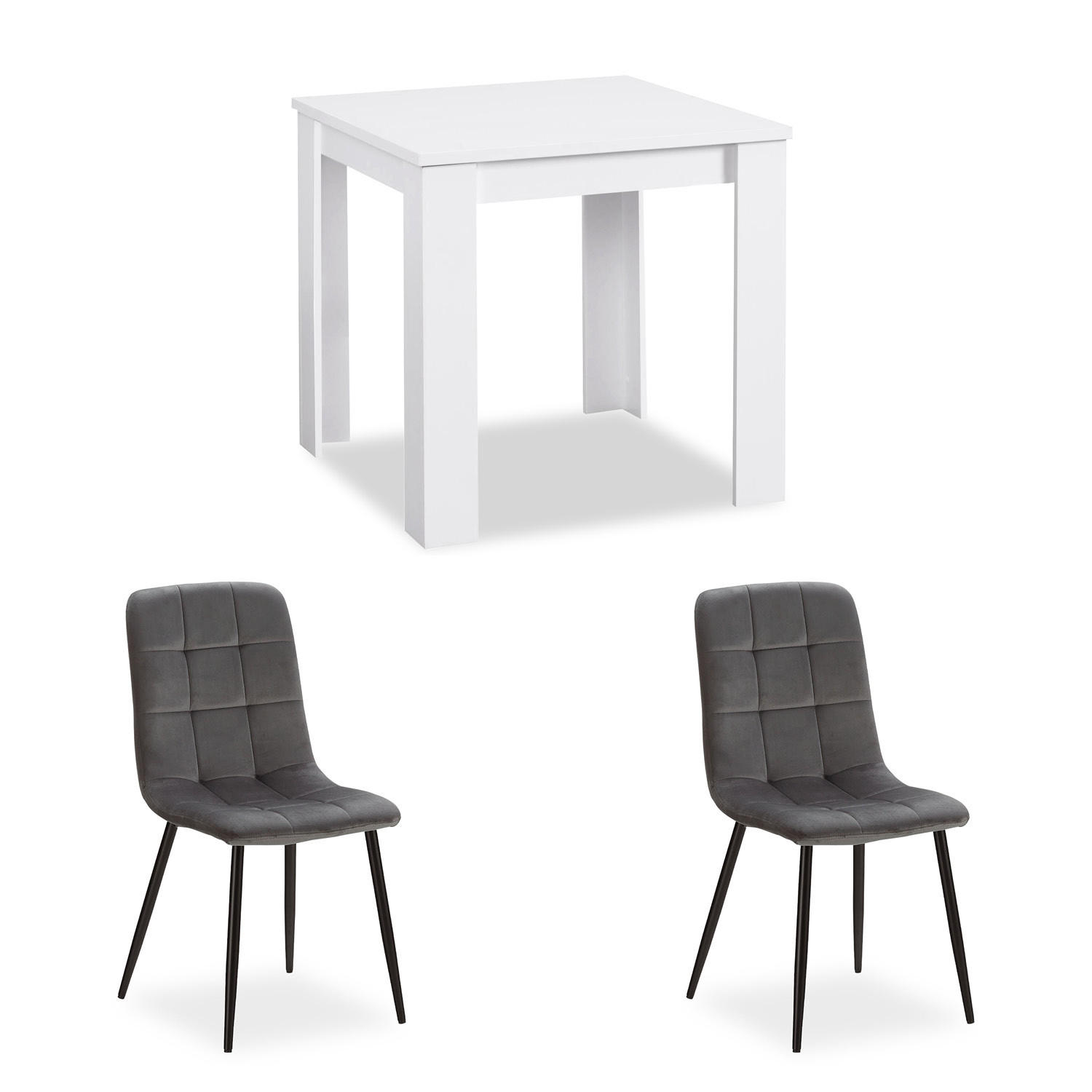 ESSGRUPPE mit 2 Stühlen Esstisch 80/80 cm weiß - Grau, Holz (80/75/80cm) - Homestyle4u