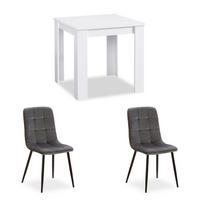 ESSGRUPPE mit 2 Stühlen Esstisch 80/80 cm weiß - Grau, Holz (80/75/80cm) - Homestyle4u