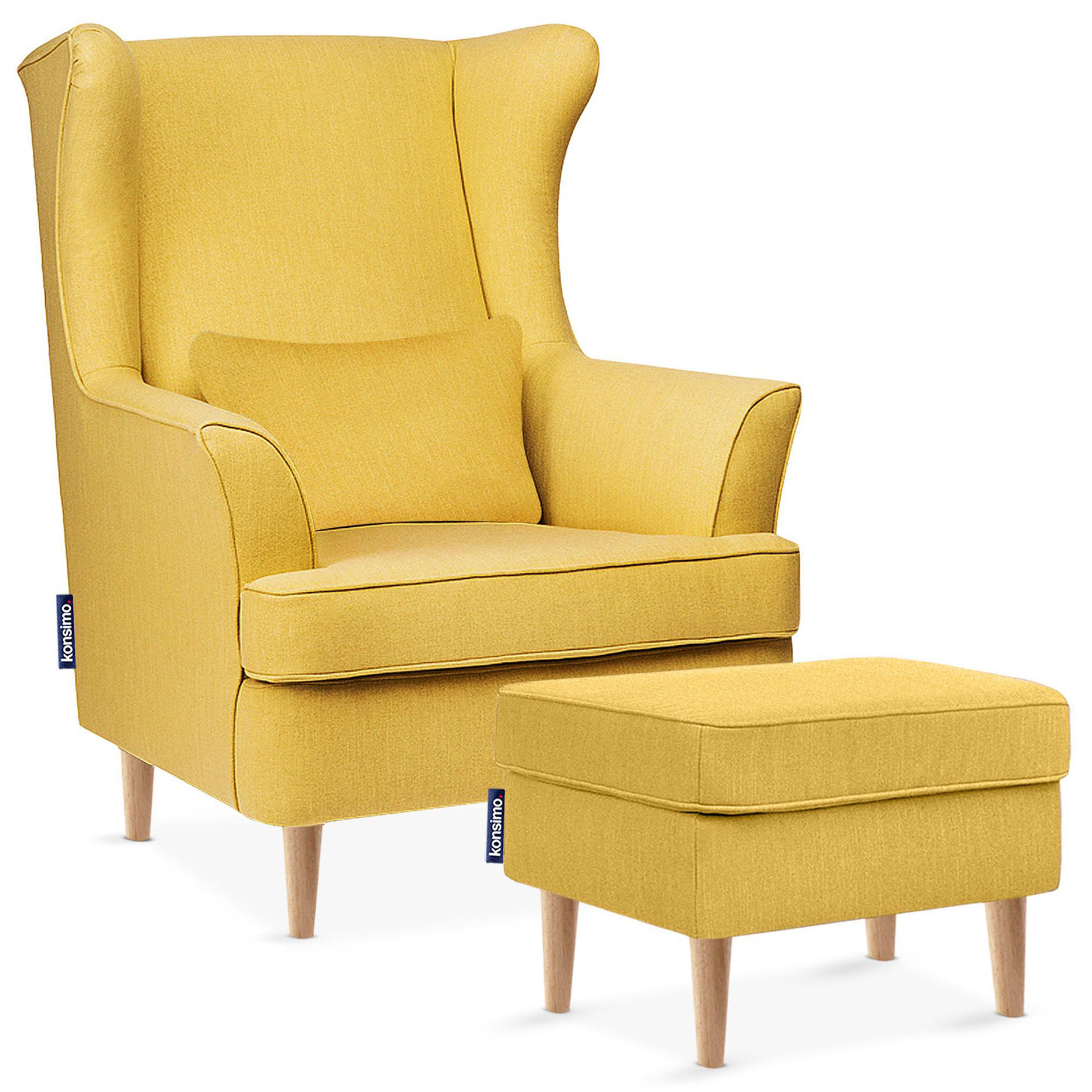 OHRENSESSEL STRALIS mit Sitzhocker, Gelb - Gelb, Textil (82/108/80cm) - KONSIMO®