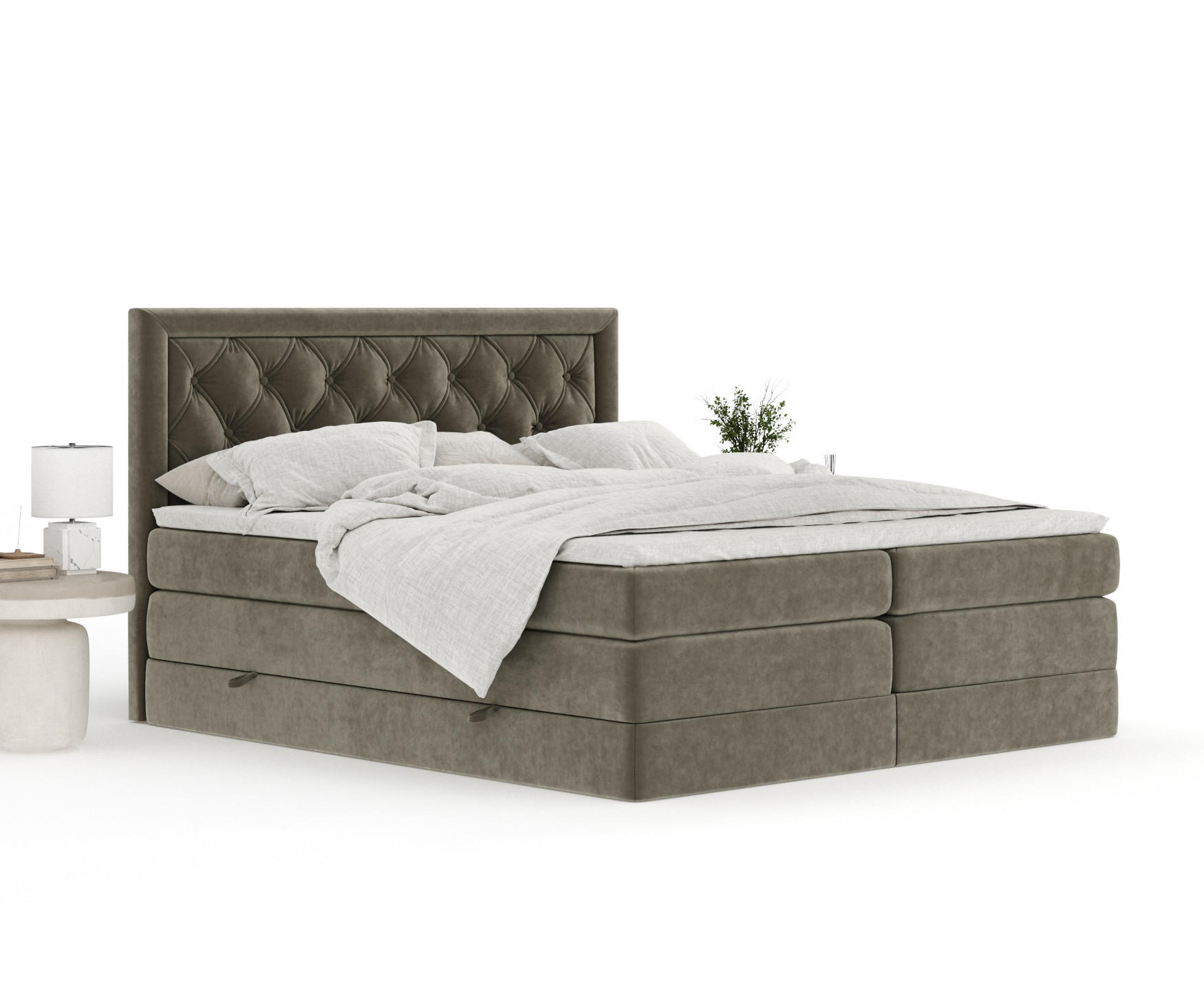 Thumbnail - Maison de Reve Boxspringbett, Taupe, Textil, Buche, Kiefer, H3 + H4, 7-Zonen, Höhe ca. 40 cm, 180x200 cm, Handmade in Eu...