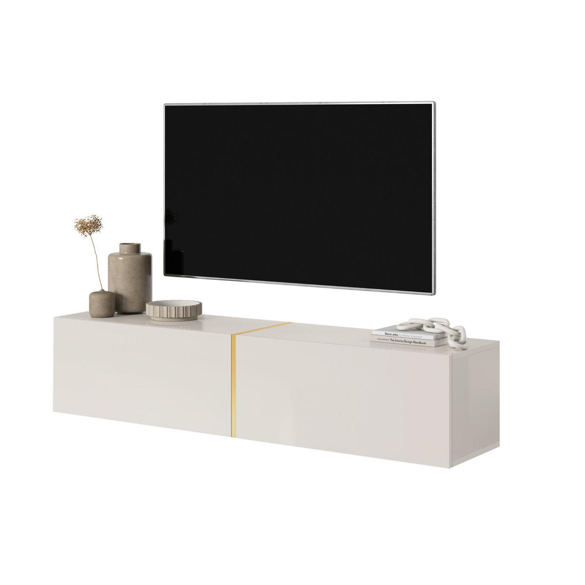 TV-HÄNGEBOARD Bisira Greige mit goldenem Einsatz 140 cm - Greige/Goldfarben, Holzwerkstoff (140/30/31.6cm) - Selsey