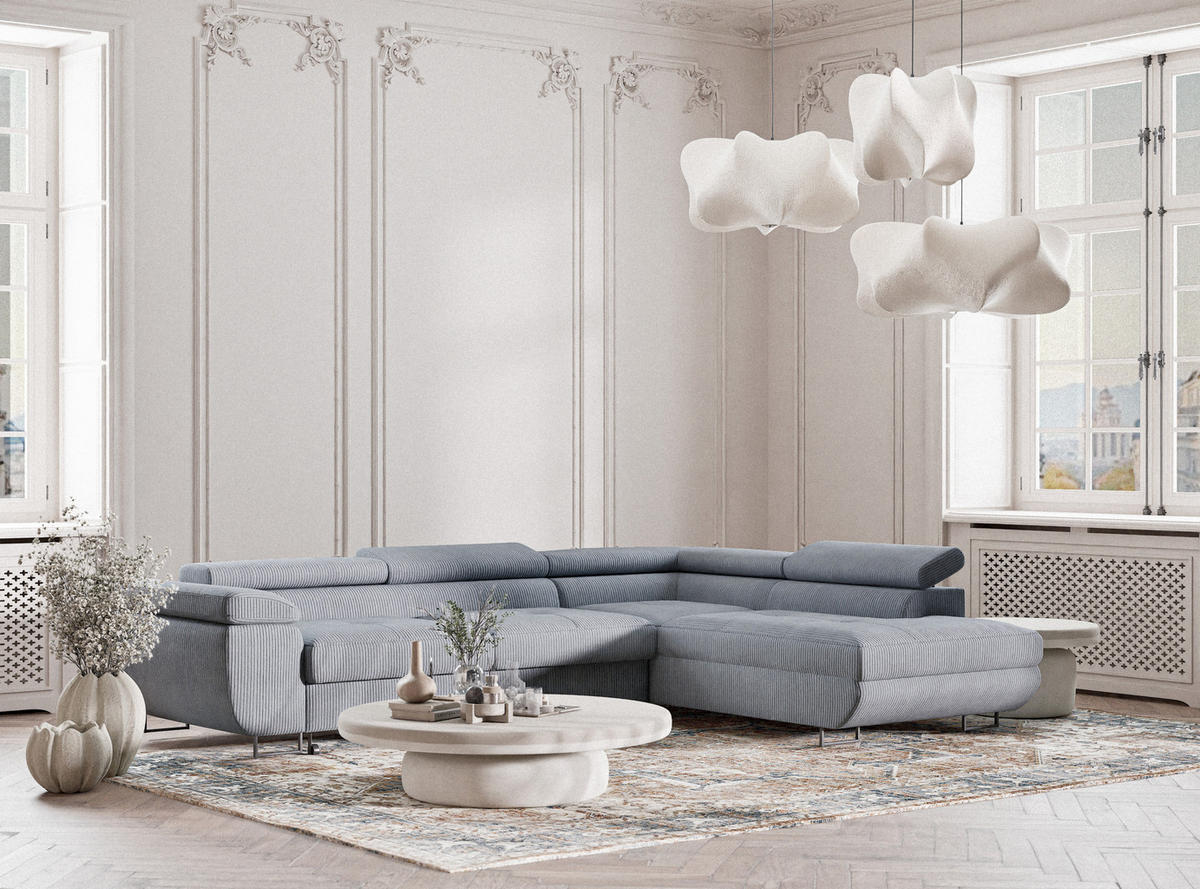 ECKSOFA MIT SCHLAFFUNKTION Concord Hellgrau Samtstoff - Hellgrau/Schwarz, Holz/Holzwerkstoff (277/203cm) - Maison de Reve