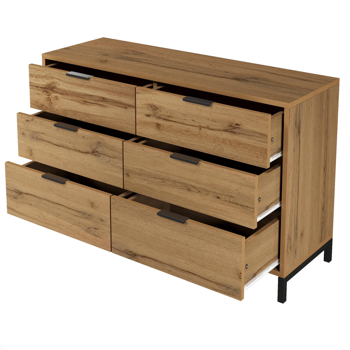 SIDEBOARD 120x40x76 cm Dunkle Eiche mit 6 Schubladen - Alteiche, Holzwerkstoff (120/76/40cm) - FLIEKS