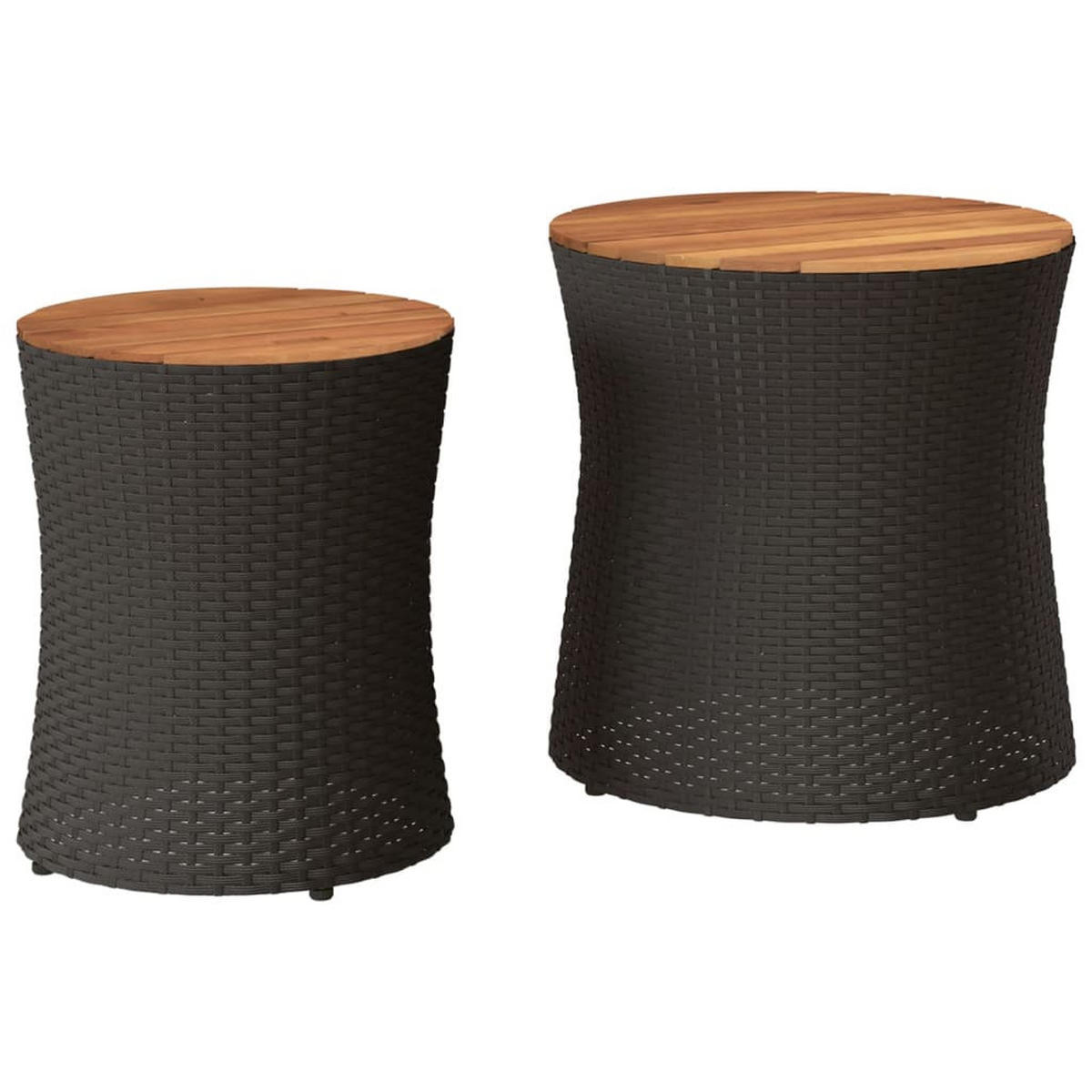 GARTEN-BEISTELLTISCHE 2 Stk. Mit Holzplatte Schwarz Poly Rattan - Schwarz, Kunststoff (50/50/50cm) - vidaXL