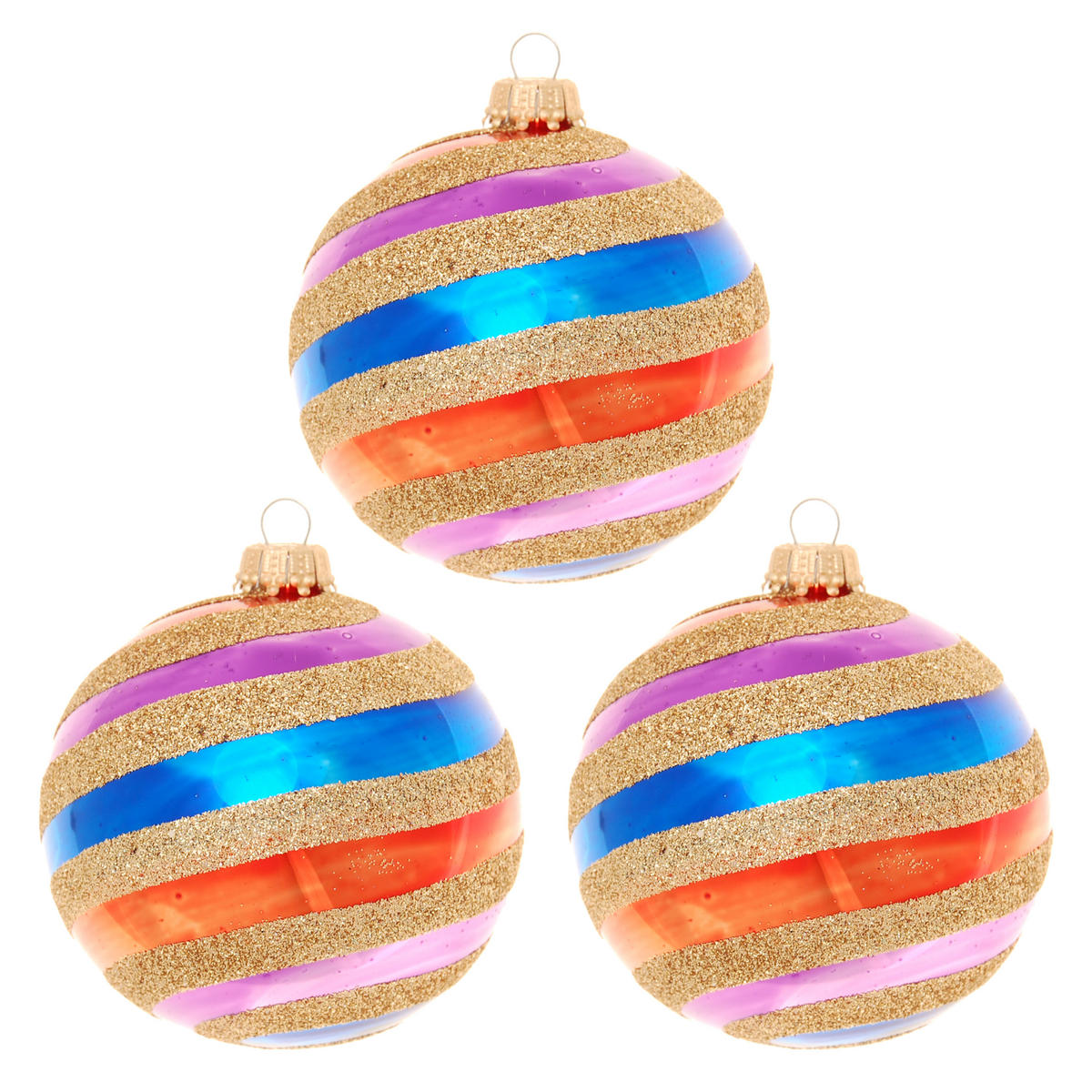 CHRISTBAUMKUGELN Glitzerwirbel Mehrfarbig 8cm (Glas / 3 Stk.) - Multicolor, Glas (7/8/7cm) - Krebs Glas Lauscha