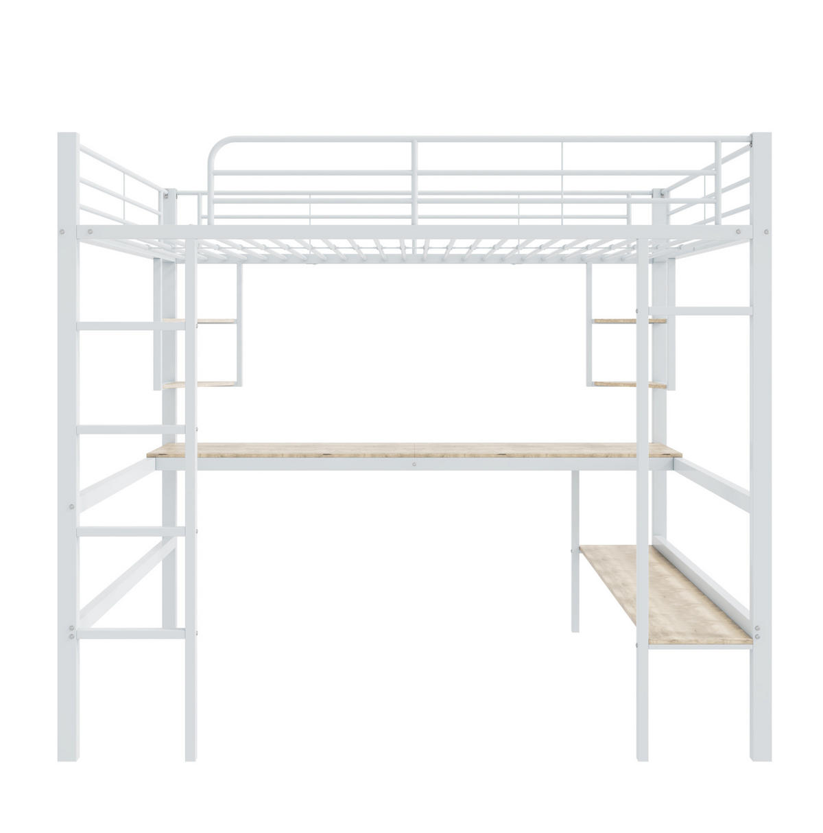 HOCHBETT 90/200 cm aus Metall mit Schreibtisch, Regalen und Bücherregal, Weiß - Weiß, Metall (90/200cm) - Redom