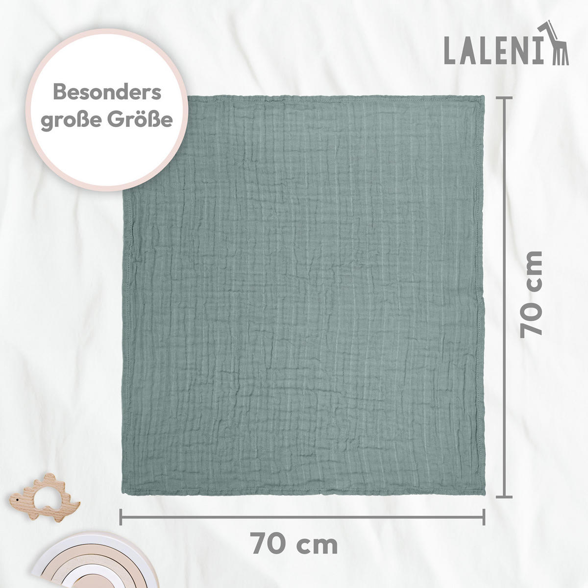 SPUCKTÜCHER 70/70 cm, 100% Baumwolle für Babys, Dunkelgrün, 5er-Set - Dunkelgrün, Textil (70/70cm) - Laleni