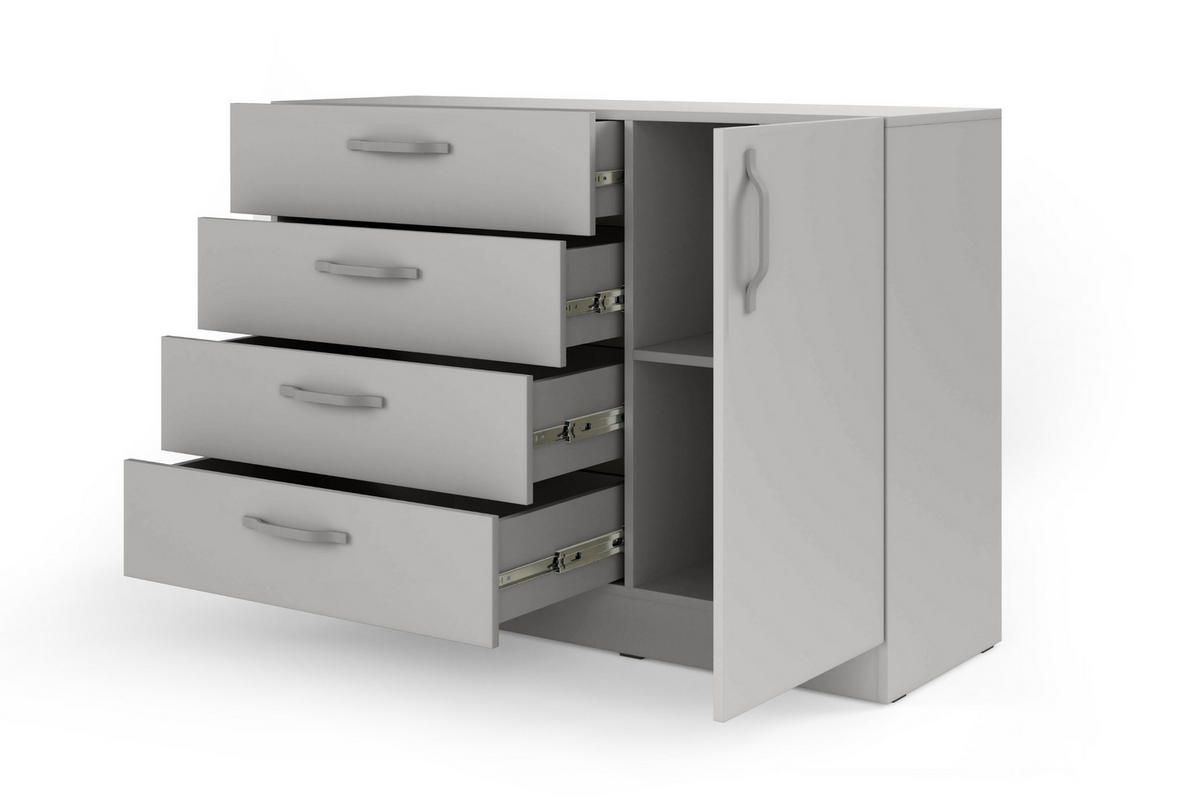 KOMMODE BRISSO BRK2 120,5/85/40 cm in Platingrau mit Metallgriffen - Grau, Holzwerkstoff/Metall (121/85/40cm) - Deine Möbel 24