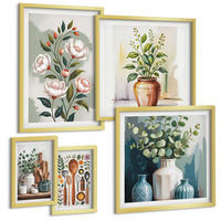 BILDER SET 5er Set - 50x50 cm & 20x30 cm & 40x60 cm Goldrahmen - Blumen und Früchte in Vasen - Goldfarben, Kunststoff (40/60cm) - TULUP