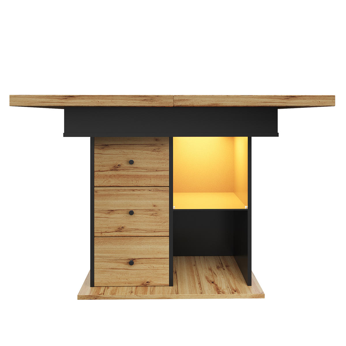 ESSTISCH 110-140x80x75 cm in Natur und Schwarz aus MDF mit LED-Beleuchtung ausziehbar - Naturfarben, Holzwerkstoff (140/80/75cm) - Modfu