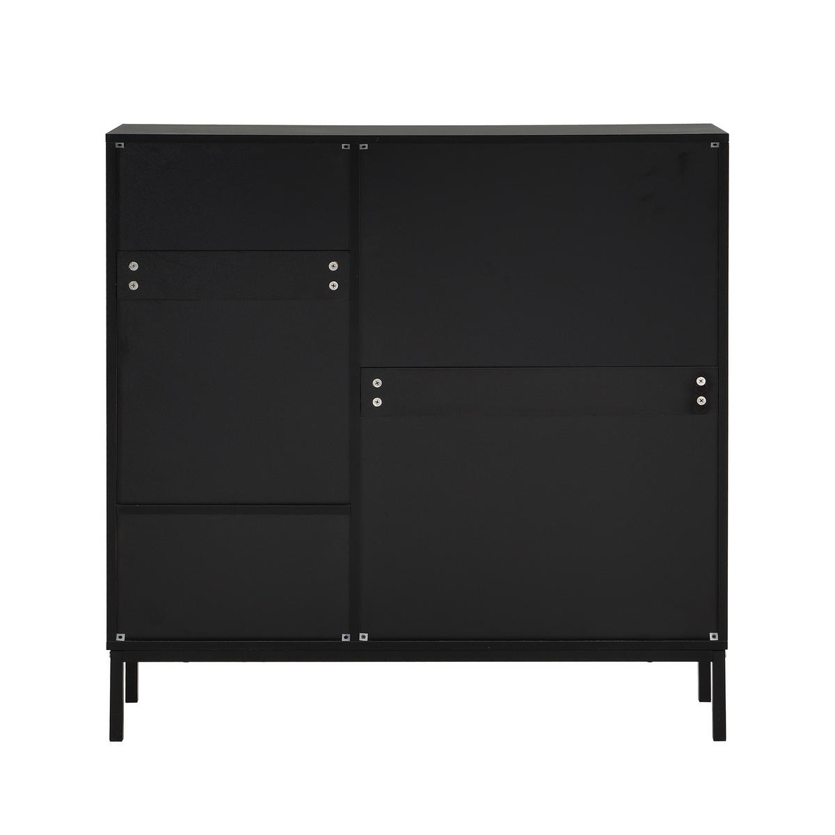 SCHUHSCHRANK in Schwarz und Naturfarben Schuhkipper mit Schuhwechselhocker für Flur, B100/T25/H100 cm - Schwarz/Naturfarben, Holzwerkstoff/Metall (100/100/25cm) - STILVORA