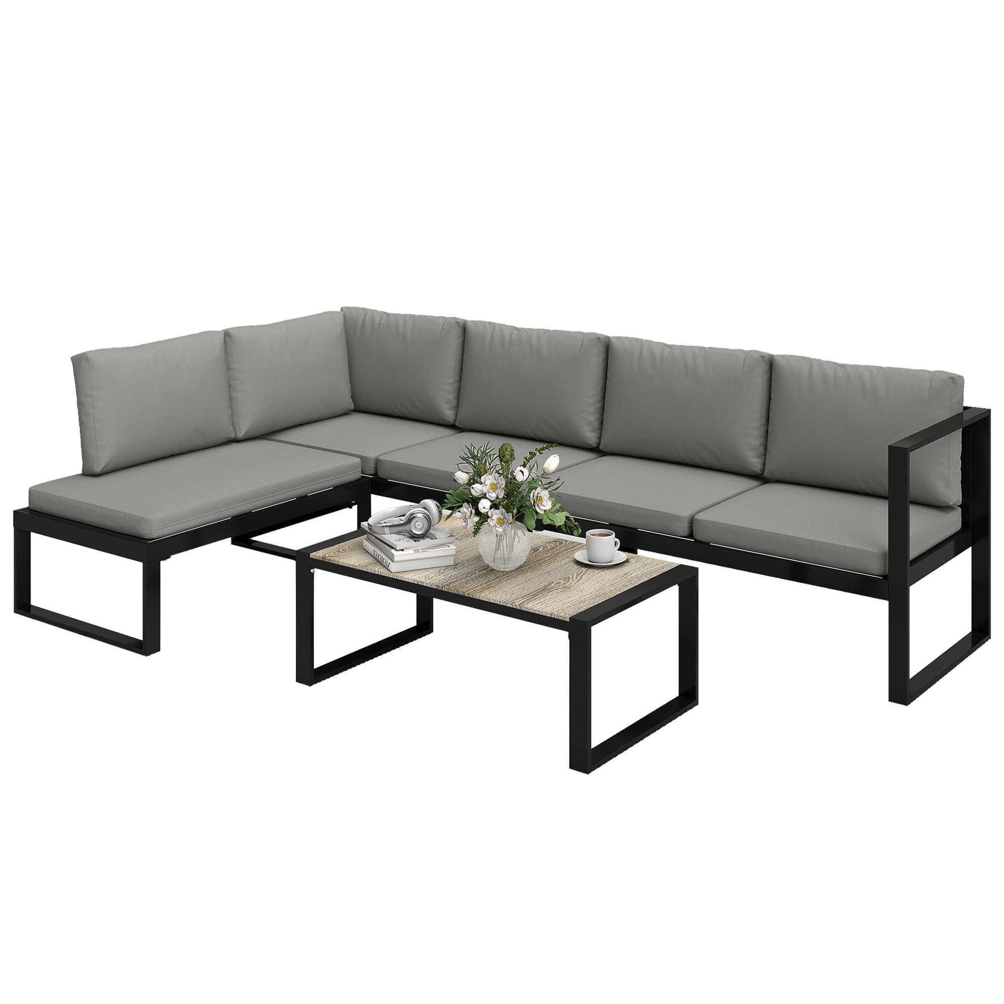 LOUNGEGARNITUR DE-13520 5 Personen, 2 Sofas, mit Tisch Dunkelgrau - Dunkelgrau, Metall - ComfortXL
