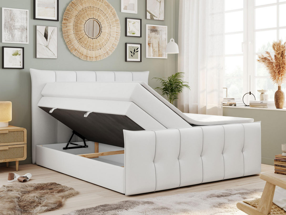 BOXSPRINGBETT PREMIUM 11 KING 140/200 Weiß Kunstleder - H4 - Weiß, Holz/Textil (140/200cm) - MKS