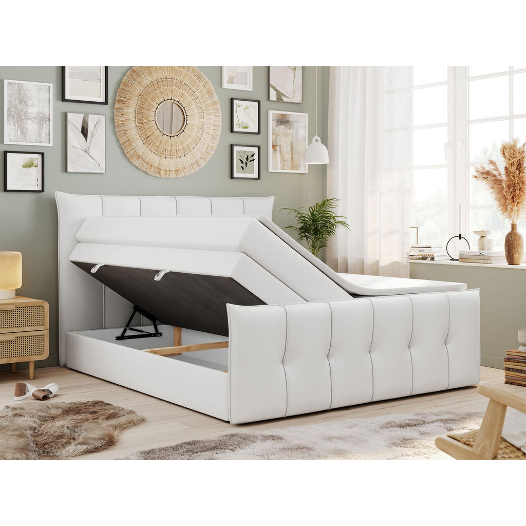 Thumbnail - MKS Boxspringbett, Weiß, Textil, 2-Sitzer, H3, Rechteckig, 160x200 cm, Schlafzimmer, Betten, Boxspringbetten