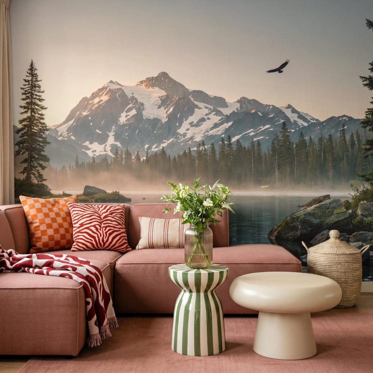 TAPETE - Berge - Wasser - Bäume - 280x200 cm - Multicolor, Papier (280/200cm) - OnlyWow
