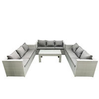 BALKONMÖBEL-SET Polyrattan Hellgrau-Mix 9-teilig - Hellgrau/Grau, Glas/Kunststoff - Fimous