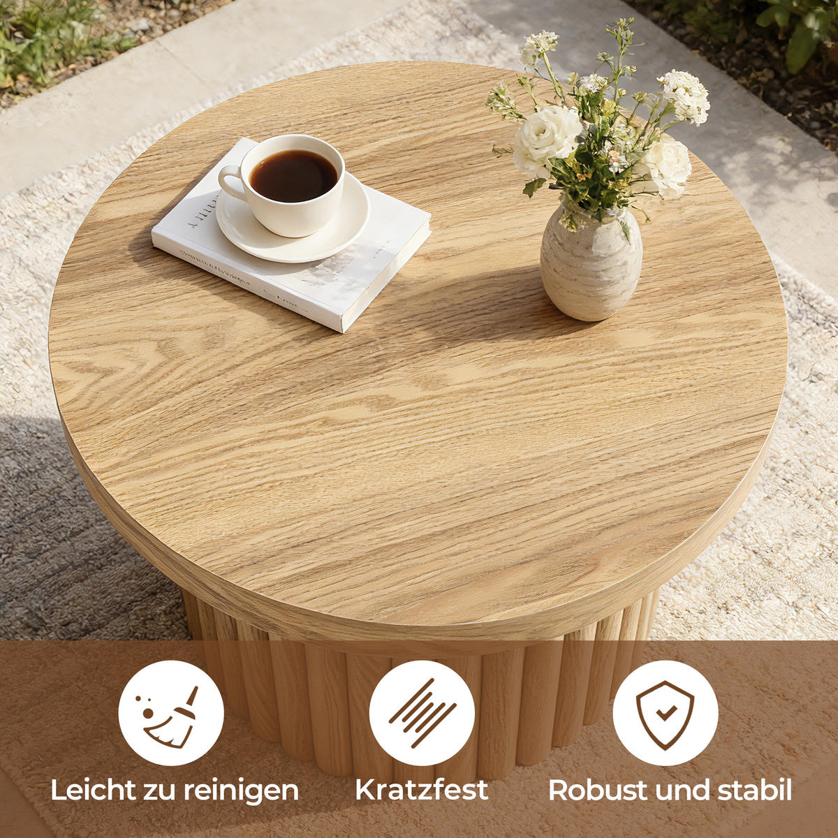 COUCHTISCH rund, Moderner Wohnzimmertisch in Holz | Ø60 x H40 cm - Eichefarben, Holz (60/60/40cm) - Hometopia