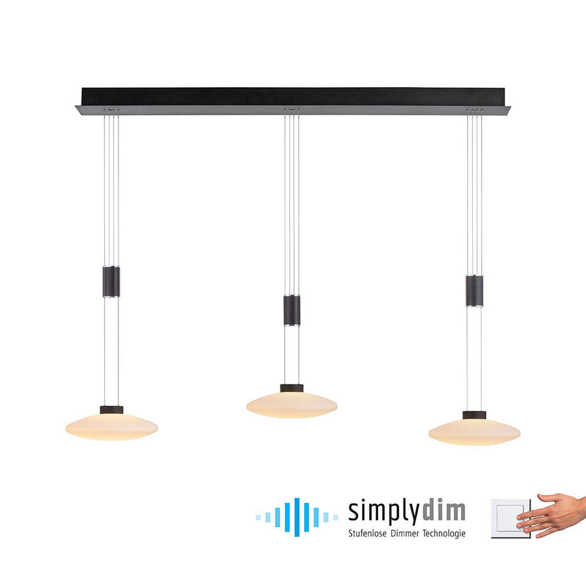 LED HÄNGELEUCHTE Metall Glas Schwarz - Schwarz, Glas (116/23/200cm)