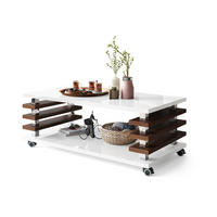 COUCHTISCH rechteckig Weiß Hochglanz - Nussbaum Ablage Rollen - Weiß Hochglanz/Nussbaumfarben, Holzwerkstoff (60/120/45cm) - designimpex
