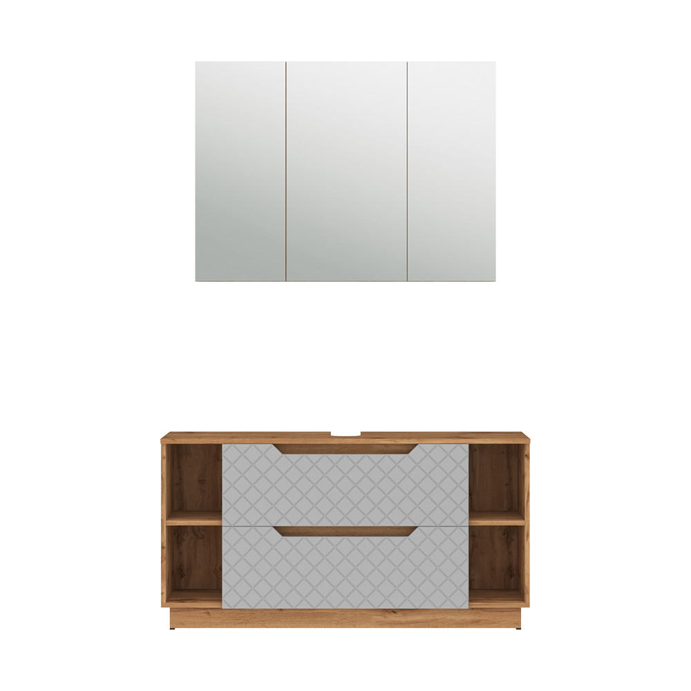 KOUPELNOVÝ NÁBYTEK Lotta Dub/šedá se strukturou dlaždic - šedá/barva dubu, kompozitní dřevo (119.2/62.5/35cm) - Vicco