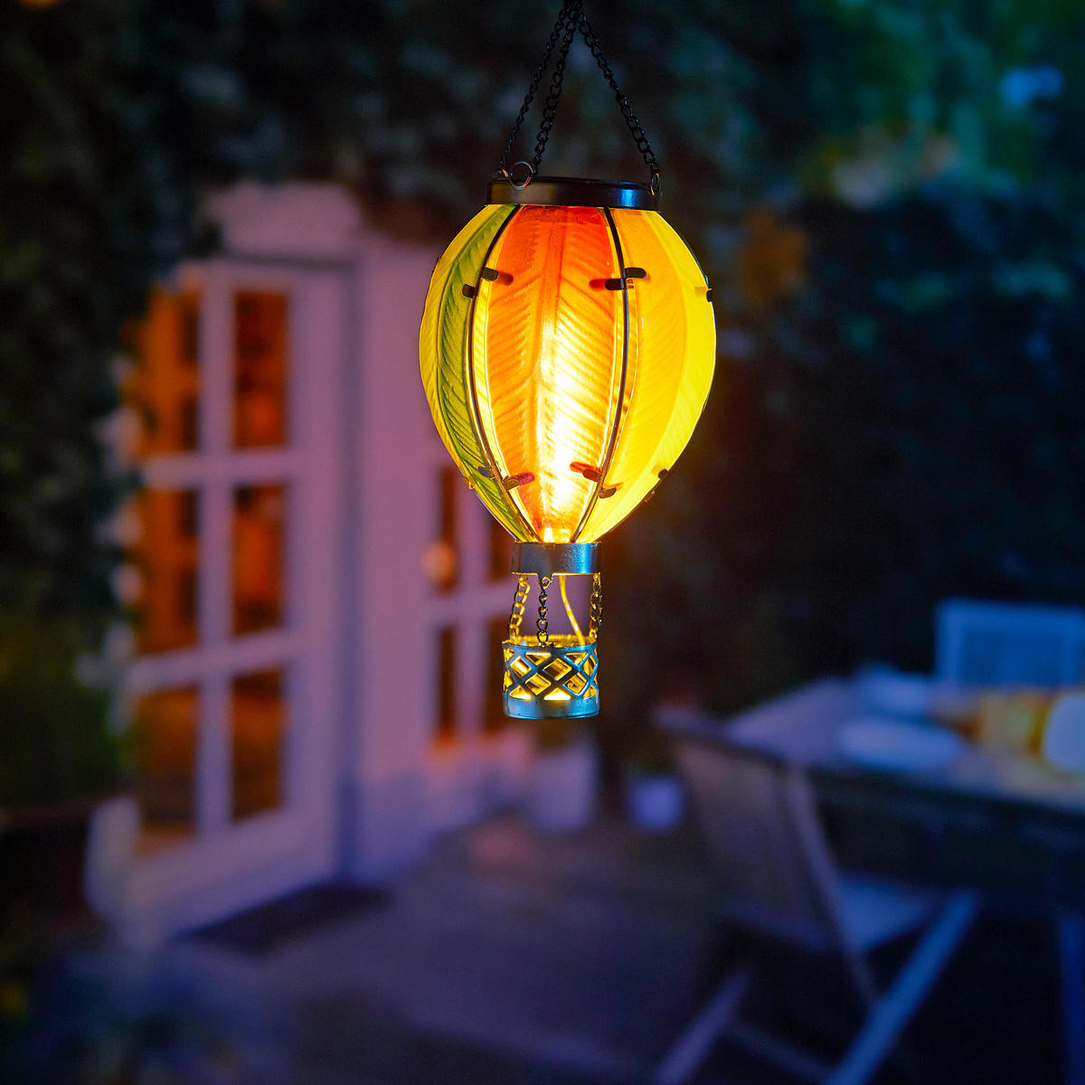 LED-SOLAR-LATERNE - Heißluftballon Design aus buntem Echtglas für Garten und Außenbereich, mit Solarpanel, 1er-Set - Weiß, Metall (13/37.3/13cm) - Northpoint