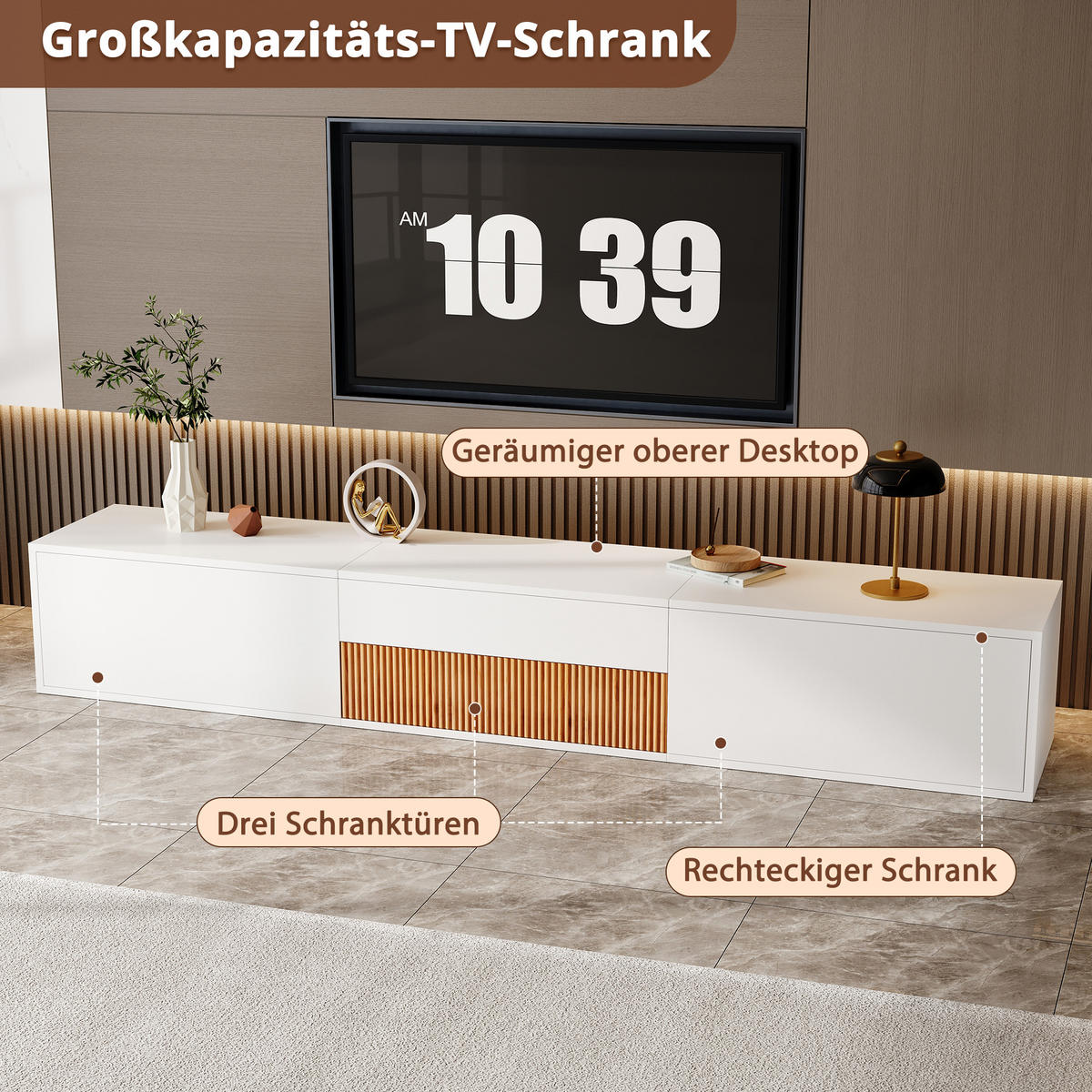 TV-SCHRANK 180x34x30 Modern Niedriger TV-Ständer Projektor Halter - Weiß, Holzwerkstoff (34/30/180cm) - FLIEKS