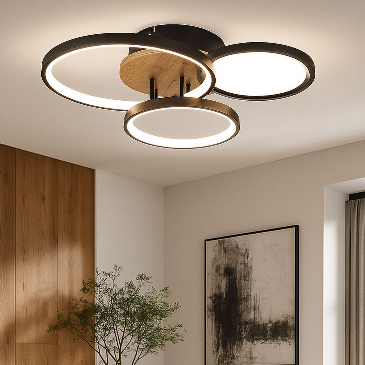 LED DECKENLEUCHTE Holzoptik Braun - Braun, Metall (40/38/10.5cm) - Globo Lighting