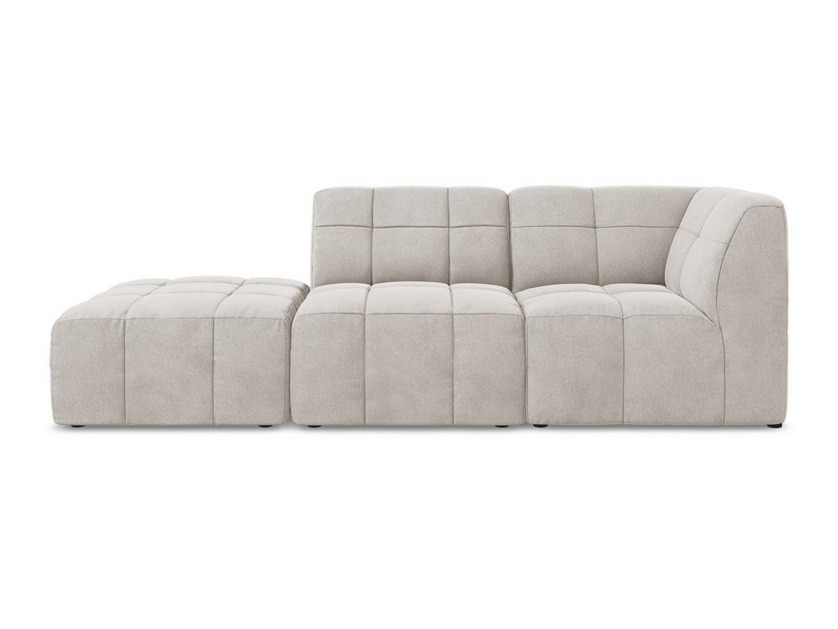 ECKSOFA Links Samt Stoff Beige - Creme/Schwarz, Holzwerkstoff/Kunststoff (240/90cm) - Makamii