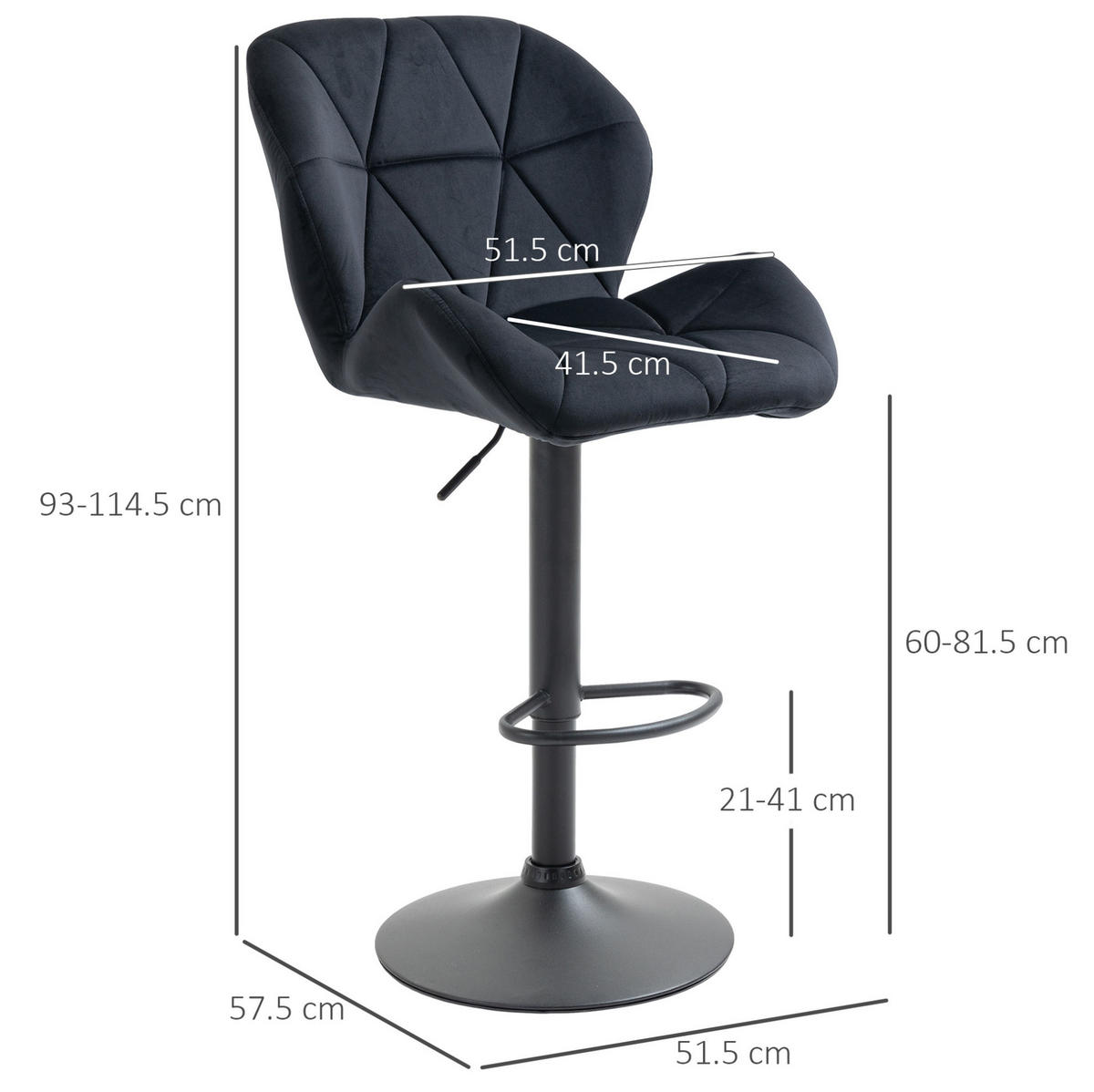 BARHOCKER 2er-Set drehbar höhenverstellbar 51,5 x 57,5 x 93-114,5 cm Schwarz - Schwarz, Metall (57.5/93/51.5cm) - Meubliv