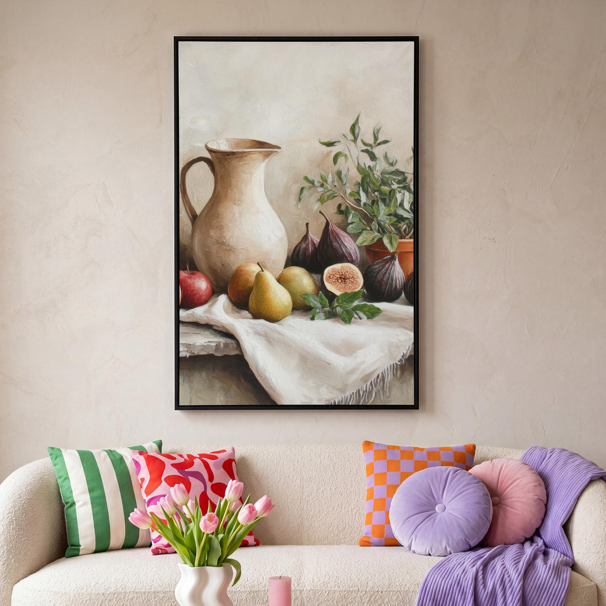 LEINWAND Bilder mit Rahmen - Obst - Kräuter - Ländlich - 100x150 - Naturfarben, Textil (100/150cm) - MuchoWow