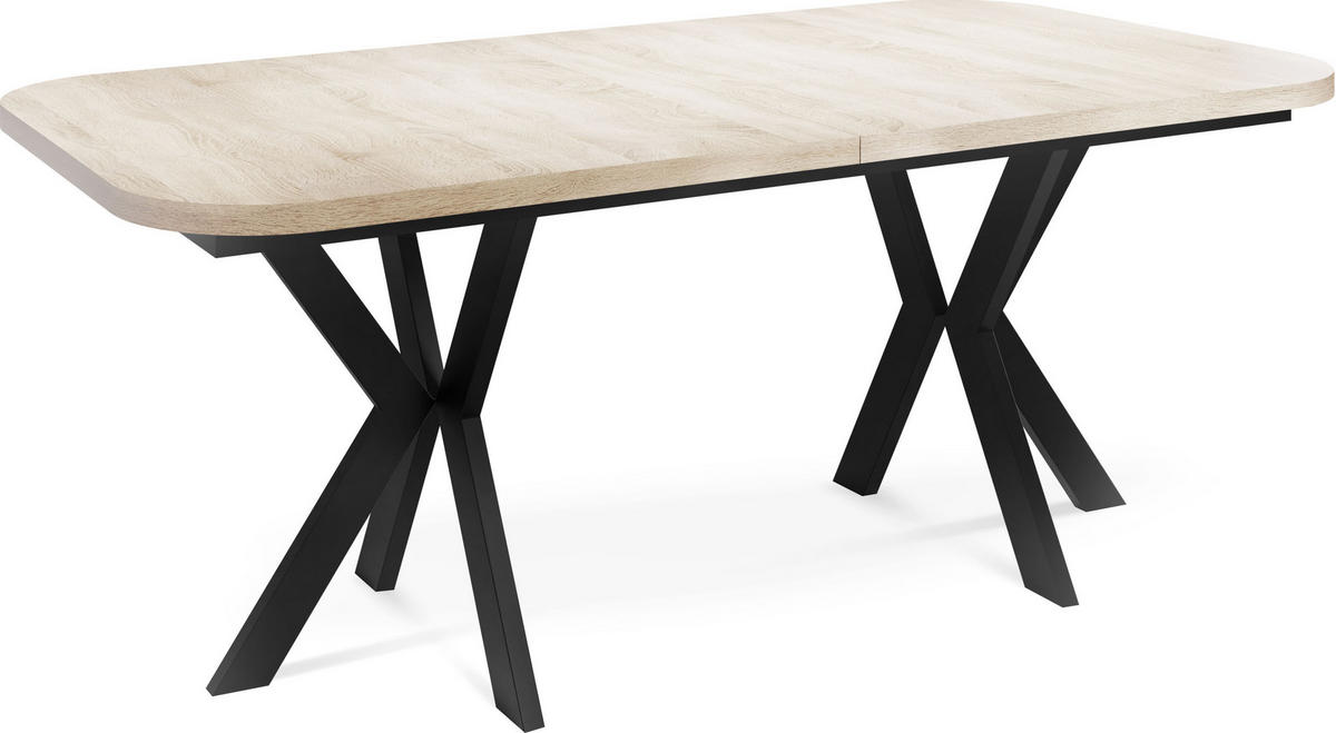 ESSTISCH Olivia ausziehbar rechteckig, Sonoma Eiche 200-280/100/76 - Schwarz/Sonoma Eiche, Holzwerkstoff/Metall (200/100/76cm) - WFL GROUP