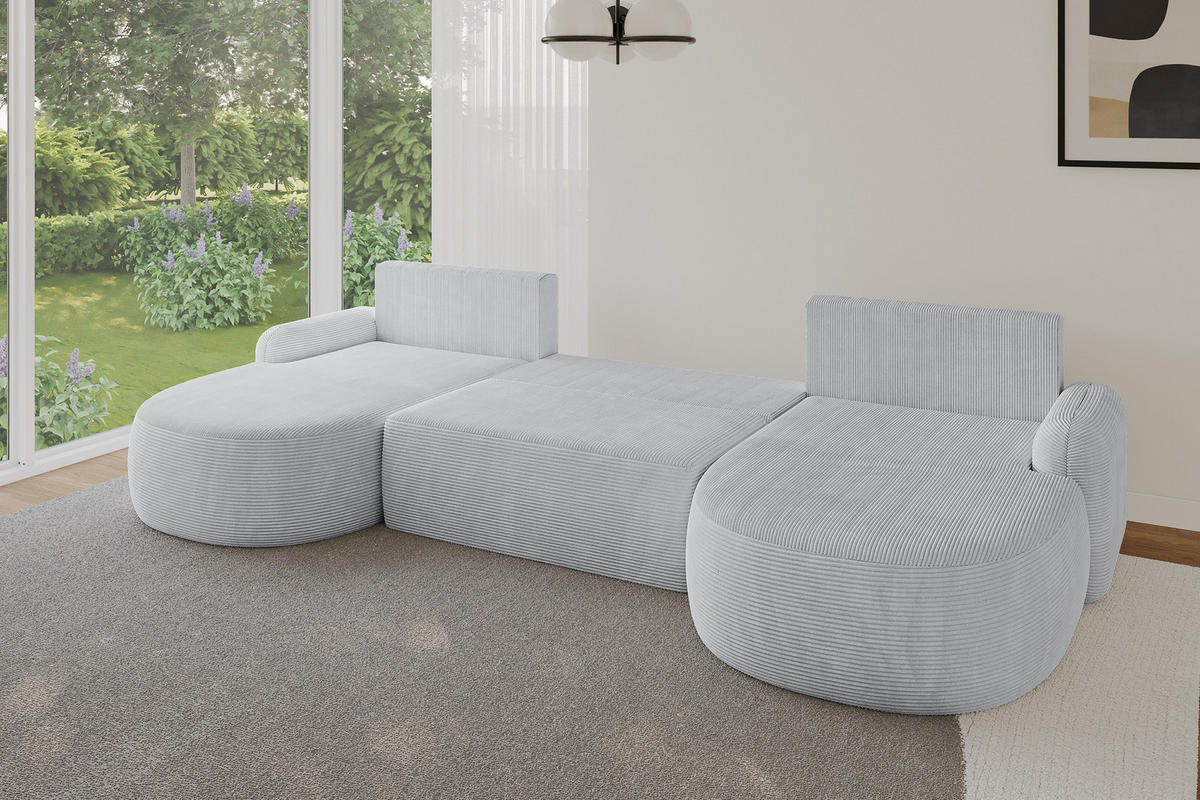 WOHNLANDSCHAFT mit Schlaffunktion und Bettkasten LIRA-U - 335x172x89 Grau - Graphitfarben, Holzwerkstoff/Textil (335/89/172cm) - ALTDECOR